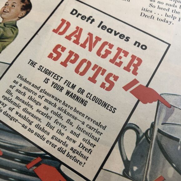 Vtg Dreft Dish Soap Print Ad Retro Kitchen Germs Disease 1940s Health 1948 - Picture 2 of 2